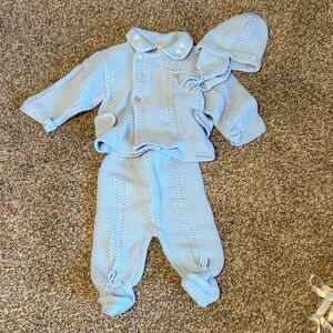 Adorable Blue Knit Baby Outfit with Hat